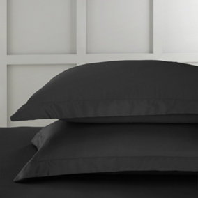 Bianca Fine Linens 400 Thread Count Cotton Sateen Oxford 50x75cm + border Pack of 2 Pillow cases with envelope closure Black