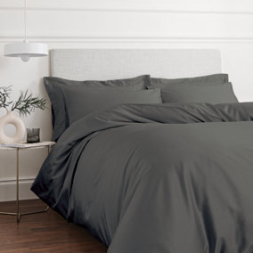 Bianca Fine Linens Bedding 400 Thread Count Cotton Sateen King Duvet Cover Set with Pillowcases Charcoal