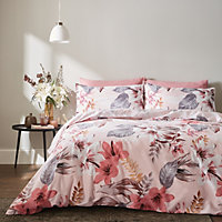 Bianca Fine Linens Bedding Leilani Floral 400 Thread Count Cotton Duvet Cover Set with Pillowcases Blush Pink