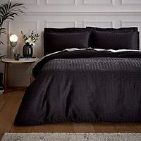 Bianca Fine Linens Bedding Satin Geo Jacquard Cotton Duvet Cover Set with Pillowcase Black