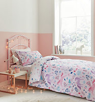 Bianca Fine Linens Bedding Woodland Unicorn And Stars Cotton Duvet Cover Set with Pillowcases Pink