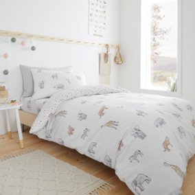 Bianca Fine Linens Bedding Zoo Animals Cotton Junior Duvet Cover Set with Pillowcases Pastel