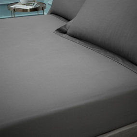 Bianca Fine Linens Bedroom 180 Thread Count Egyptian Cotton Fitted Sheet 34cm Depth Charcoal Grey