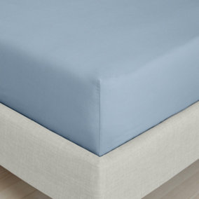 Bianca Fine Linens Bedroom 200 Thread Count Cotton Percale Fitted Sheet 32cm Depth Blue