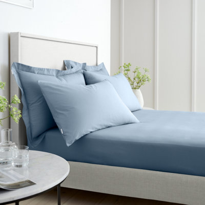 Bianca Fine Linens Bedroom 200 Thread Count Cotton Percale Fitted Sheet 32cm Depth Blue
