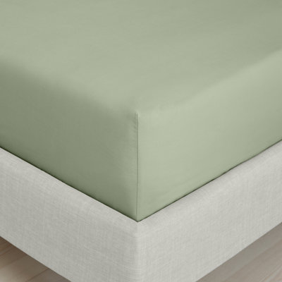 Bianca Fine Linens Bedroom 200 Thread Count Cotton Percale Fitted Sheet 32cm Depth Sage Green