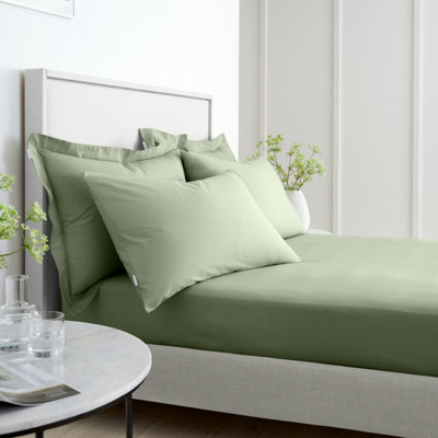 Bianca Fine Linens Bedroom 200 Thread Count Cotton Percale Fitted Sheet 32cm Depth Sage Green
