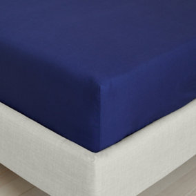 Bianca Fine Linens Bedroom 200 Thread Count Cotton Percale King Fitted Sheet 32cm Depth Navy