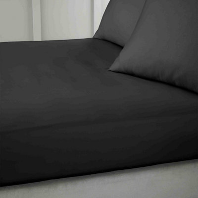 Bianca Fine Linens Bedroom 400 Thread Count Cotton Sateen Fitted Sheet 36cm Depth Black