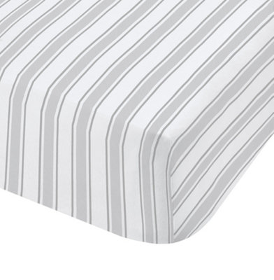 Bianca Fine Linens Bedroom Check And Stripe Fitted Sheet 25cm Depth Grey