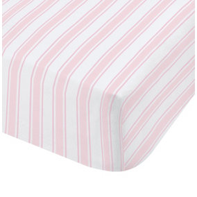 Bianca Fine Linens Bedroom Check And Stripe Fitted Sheet 25cm Depth Pink