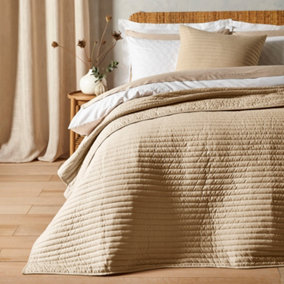 Bianca Fine Linens Bedroom Quilted Lines 220x230cm Bedspread Natural