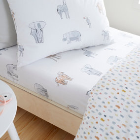 Bianca Fine Linens Bedroom Zoo Animals Fitted Sheet 15cm Depth Pastel