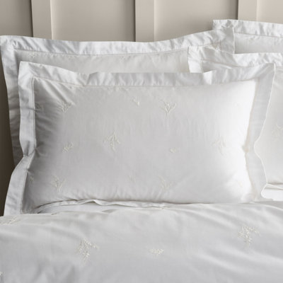 Bianca Fine Linens Lottie Floral Embroidery 180 Thread Count Cotton Oxford Pillowcase White