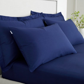 Bianca Fine Linens Pillowcases 200 TC Cotton Percale Standard 50x75cm Pack of 2 Pillow cases with envelope closure Navy