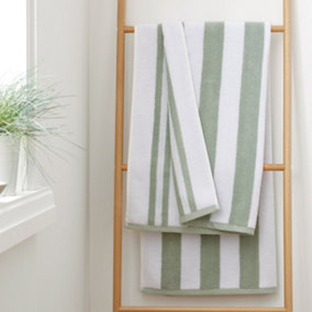 Bianca Fine Linens Reversible Stripe Cotton Jacquard Bath Sheet Sage Green