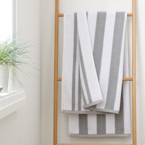 Bianca Fine Linens Reversible Stripe Cotton Jacquard Bath Towel Grey