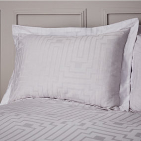 Bianca Fine Linens Satin Geo Jacquard Oxford 50x75cm + border Pack of 2 Pillow cases with envelope closure White