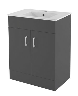 Bianca Floor Standing 2 Door Vanity Basin Unit - Gloss Grey - 600mm | DIY at B&Q