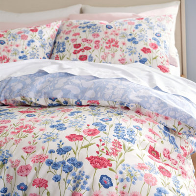 Olivia Floral 100% Cotton Reversible Quilt Cover Set Blue – DI Home