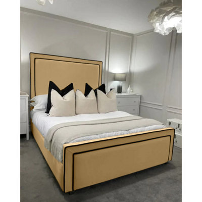 Bianca Plush Velvet Beige Bed Frame