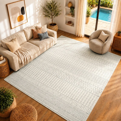 BIANCA Scandi Geometric Light Grey Area Rug 200 x 275 cm