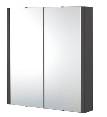 Bianca Wall Hung 2 Soft Close Door Mirror Cabinet - 600mm - Gloss Grey - Balterley
