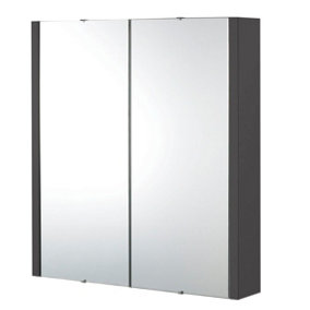 Bianca Wall Hung 2 Soft Close Door Mirror Cabinet - 600mm - Gloss Grey - Balterley