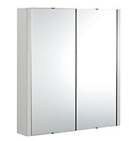 Bianca Wall Hung 2 Soft Close Door Mirror Cabinet - 600mm - Gloss Grey Mist - Balterley