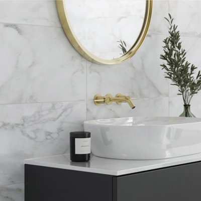 Bianco Matt Taupe Marble Effect Ceramic Tile - 600mm x 300mm