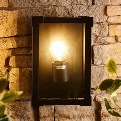 Biard Glass & Black Aluminium Square Flush Outdoor Wall Light - Black - 6