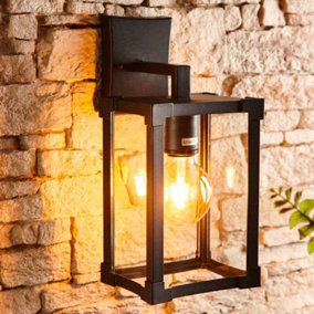 Biard Glass & Black Aluminium Square Lantern Outdoor Wall Light - Black