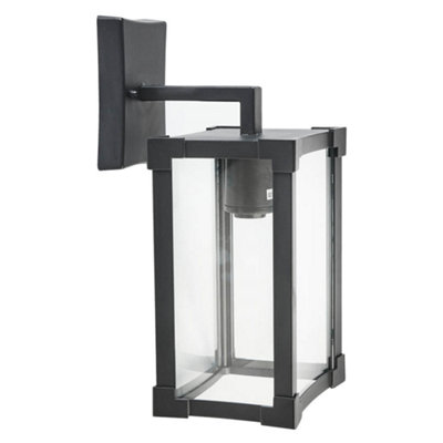 Biard Glass & Black Aluminium Square Lantern Outdoor Wall Light - Black - 3