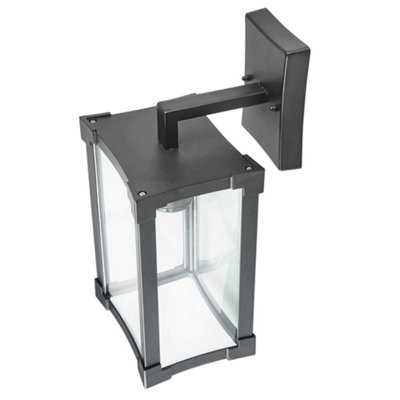 Biard Glass & Black Aluminium Square Lantern Outdoor Wall Light - Black - 5