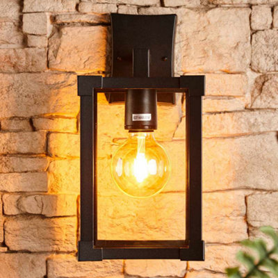 Biard Glass & Black Aluminium Square Lantern Outdoor Wall Light - Black - 6
