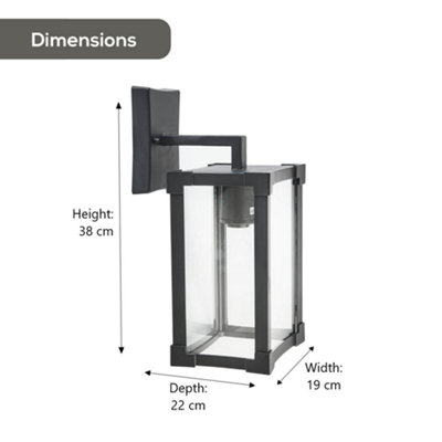 Biard Glass & Black Aluminium Square Lantern Outdoor Wall Light - Black - 4