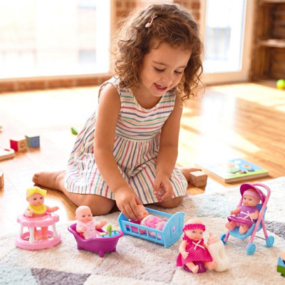 BiBi Doll 8 Pc Mini Baby Dolls Set 5 Inch Toy Accessories with Stroller ...
