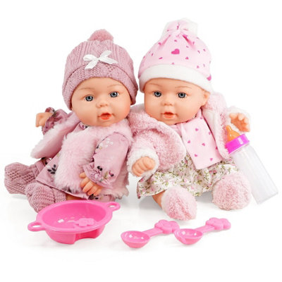 BiBi Doll Twin Baby Dolls Girls Pink Clothes Feeding Set & Magic Bottle ...