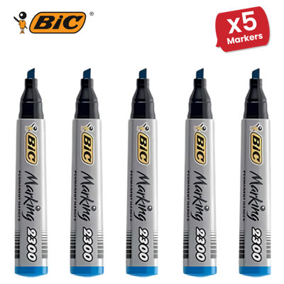 BIC Marking 2300 ECOlutions Permanent Chisel Tip Markers Blue Pen - 5 Packs
