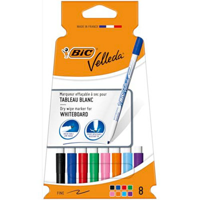 Bic Velleda 1721, Whiteboard Marker Bullet Tip, 1.5mm Line, Assorted ...