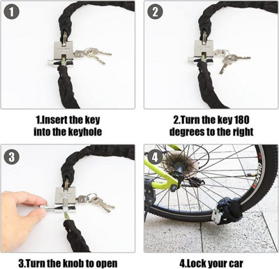 Bicycle Chain Lock Cable with Secure Keys Heavy Duty