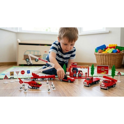 Big Daddy 26 Piece Fire Engine Rescue Playset Fire Station Toy Vehicles Set