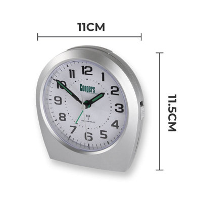 Big Digit Radio Controlled Analogue Alarm Clock Silver, Self Adjusts, Large Clear Numbers H11cm