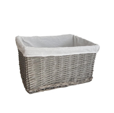 Big Huge Deep Living Room Fireplace Log Basket Full Wicker Storage Box Grey Large 46.5 x 33 x 26 cm