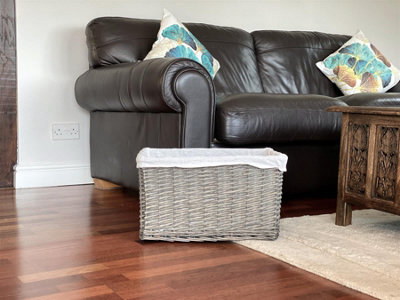 Big Huge Deep Living Room Fireplace Log Basket Full Wicker Storage Box Grey Large 46.5 x 33 x 26 cm