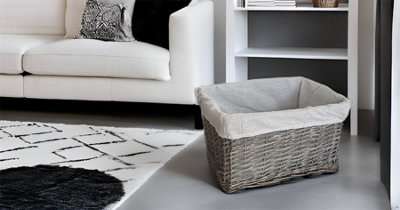 Big Huge Deep Living Room Fireplace Log Basket Full Wicker Storage Box Grey Large 46.5 x 33 x 26 cm