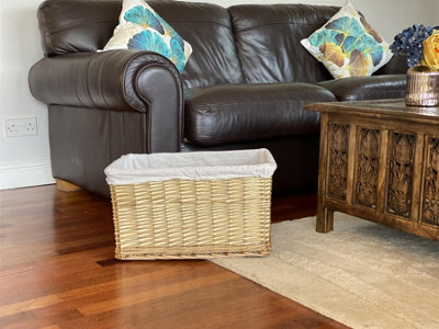 Big Huge Deep Living Room Fireplace Log Basket Full Wicker Storage Box Natural Large 46.5 x 33 x 26 cm
