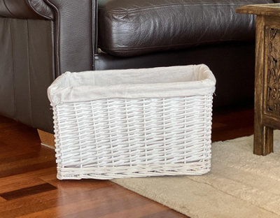 Big Huge Deep Living Room Fireplace Log Basket Full Wicker Storage Box White Large 46.5 x 33 x 26 cm