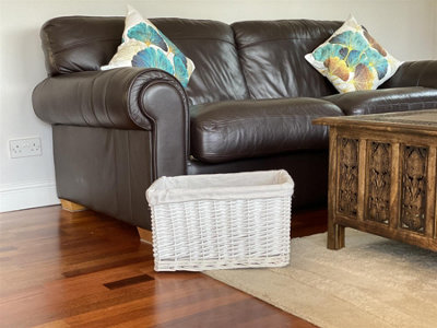 Big Huge Deep Living Room Fireplace Log Basket Full Wicker Storage Box White Large 46.5 x 33 x 26 cm