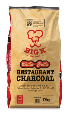 Big K Products Chilla-Grilla FSC Certified Restaurant Grade Charcoal RCH12FSC-BQ-4PK, 4 x 12kg Bags